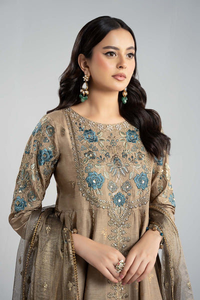 Maria B | RTW | 3 Piece Embroidered Raw Silk Suit-Brand:Maria B-Type:Luxury Formals-Brown - House of Maryam- Buy in UK, USA