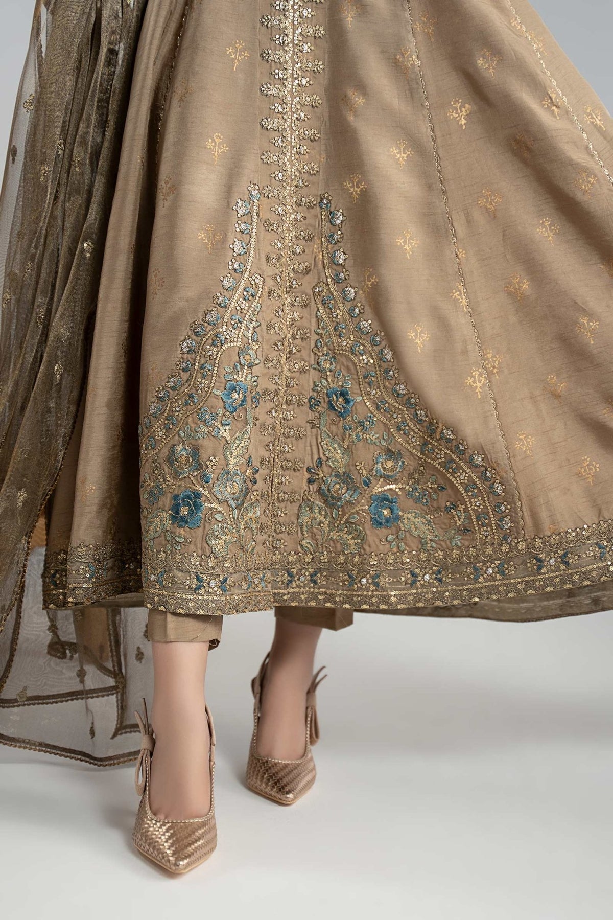Maria B | RTW | 3 Piece Embroidered Raw Silk Suit-Brand:Maria B-Type:Luxury Formals-Brown - House of Maryam- Buy in UK, USA