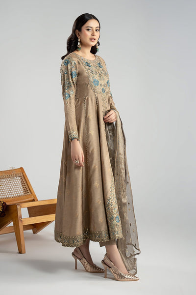 Maria B | RTW | 3 Piece Embroidered Raw Silk Suit-Brand:Maria B-Type:Luxury Formals-Brown - House of Maryam- Buy in UK, USA