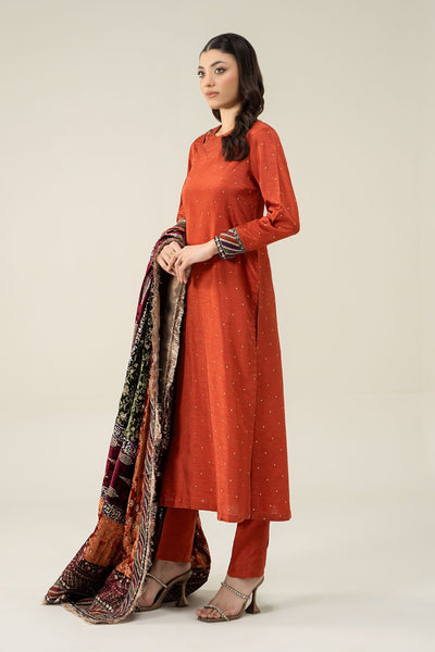 Maria B | RTW | 3 Piece Embroidered Raw Silk Suit-Brand:Maria B-Type:Luxury Formals-Brown - House of Maryam- Buy in UK, USA
