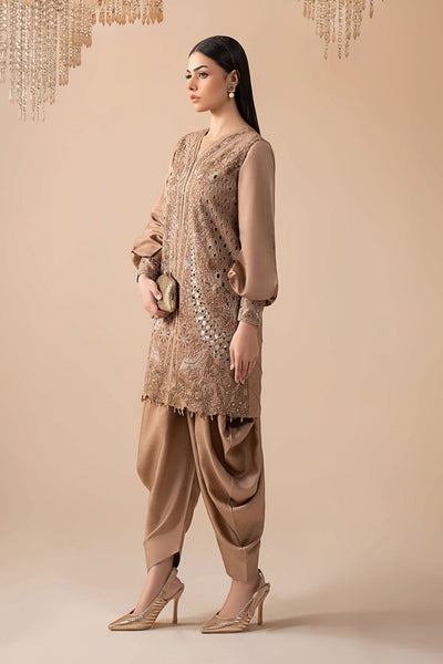 Maria B | RTW | 3 Piece Embroidered Raw Silk Suit-Brand:Maria B-Type:Luxury Formals-Brown - House of Maryam- Buy in UK, USA