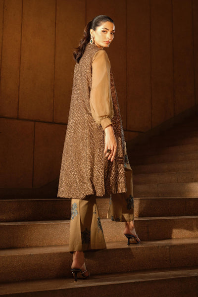Maria B | RTW | 3 Piece Embroidered Raw Silk Suit-Brand:Maria B-Type:Luxury Formals-Brown - House of Maryam- Buy in UK, USA