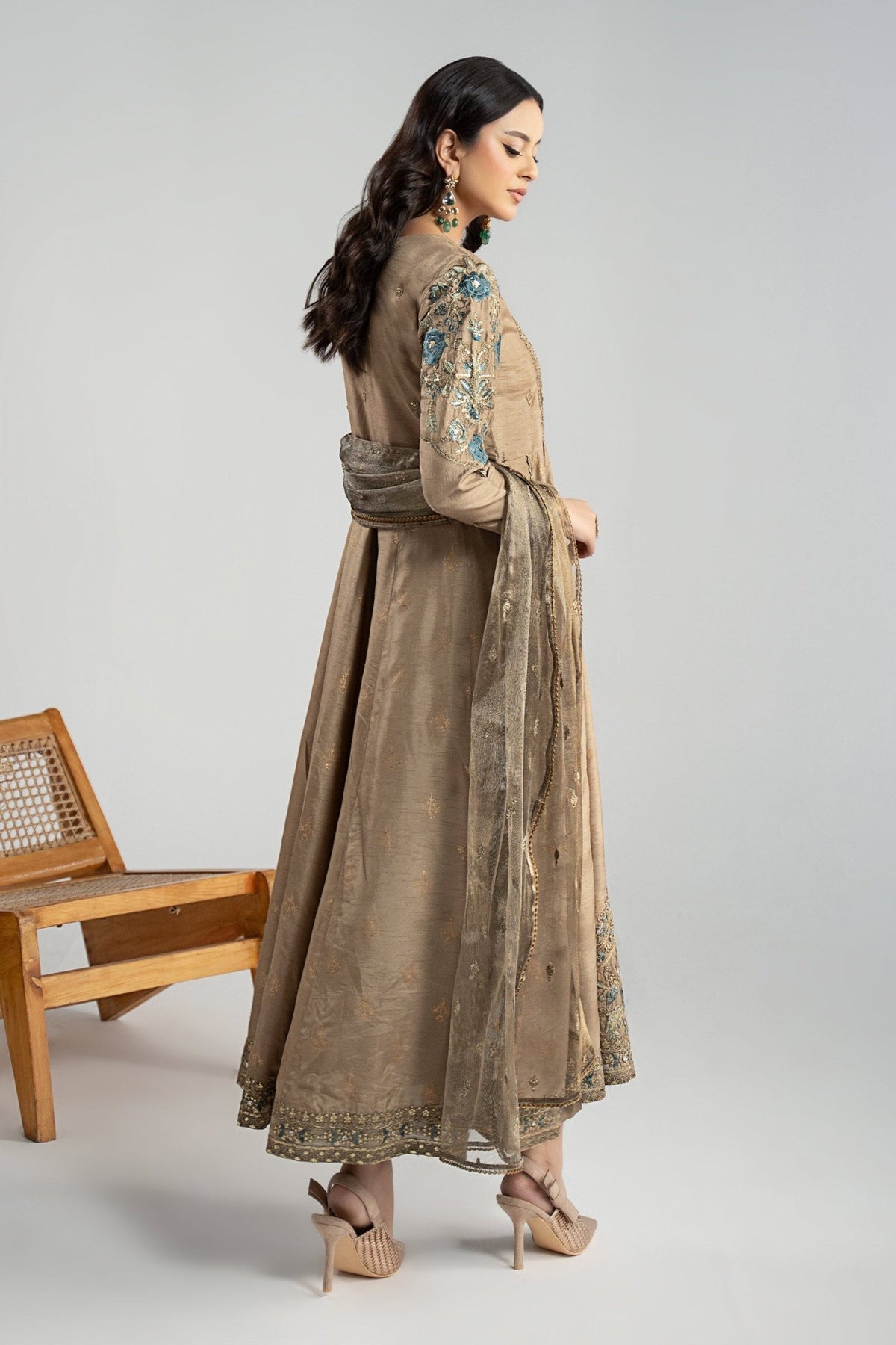 Maria B | RTW | 3 Piece Embroidered Raw Silk Suit-Brand:Maria B-Type:Luxury Formals-Brown - House of Maryam- Buy in UK, USA