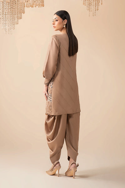 Maria B | RTW | 3 Piece Embroidered Raw Silk Suit-Brand:Maria B-Type:Luxury Formals-Brown - House of Maryam- Buy in UK, USA