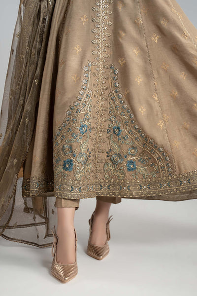 Maria B | RTW | 3 Piece Embroidered Raw Silk Suit-Brand:Maria B-Type:Luxury Formals-Brown - House of Maryam- Buy in UK, USA