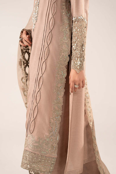 Maria B | RTW | 3 Piece Embroidered Raw Silk Suit-Brand:Maria B-Type:Luxury Formals-Brown - House of Maryam- Buy in UK, USA