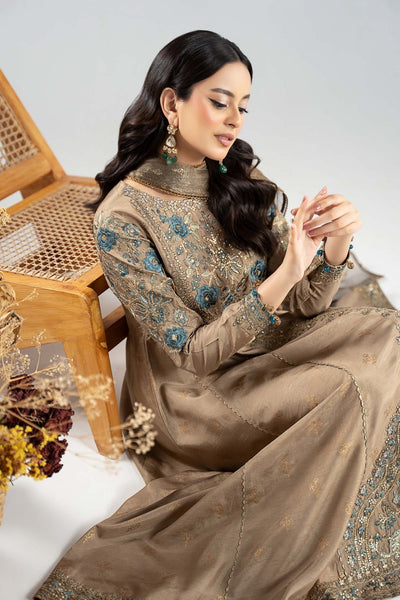 Maria B | RTW | 3 Piece Embroidered Raw Silk Suit-Brand:Maria B-Type:Luxury Formals-Brown - House of Maryam- Buy in UK, USA