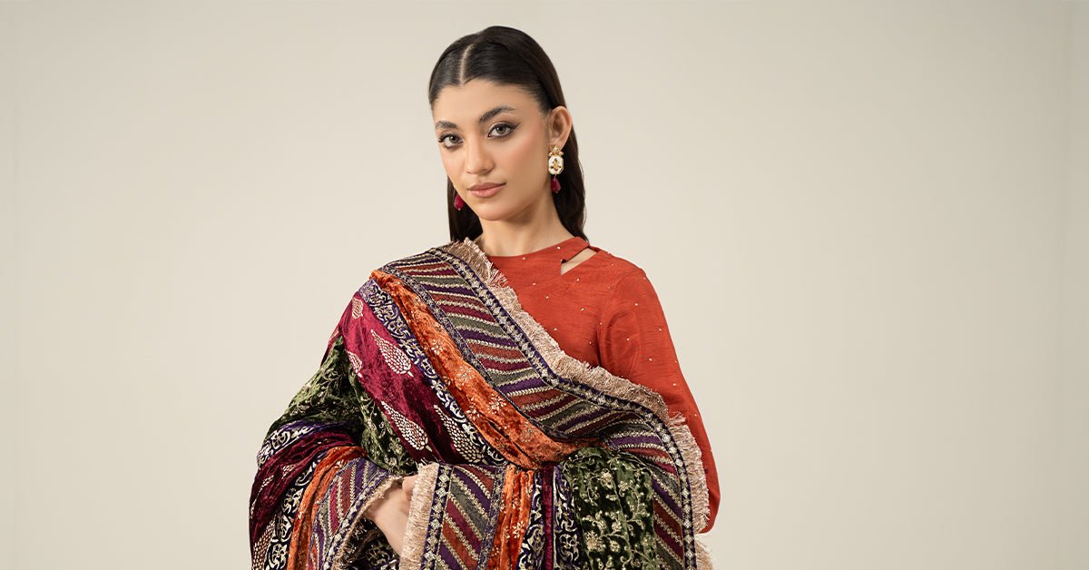 Maria B | RTW | 3 Piece Embroidered Raw Silk Suit-Brand:Maria B-Type:Luxury Formals-Brown - House of Maryam- Buy in UK, USA