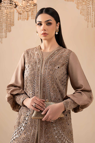 Maria B | RTW | 3 Piece Embroidered Raw Silk Suit-Brand:Maria B-Type:Luxury Formals-Brown - House of Maryam- Buy in UK, USA
