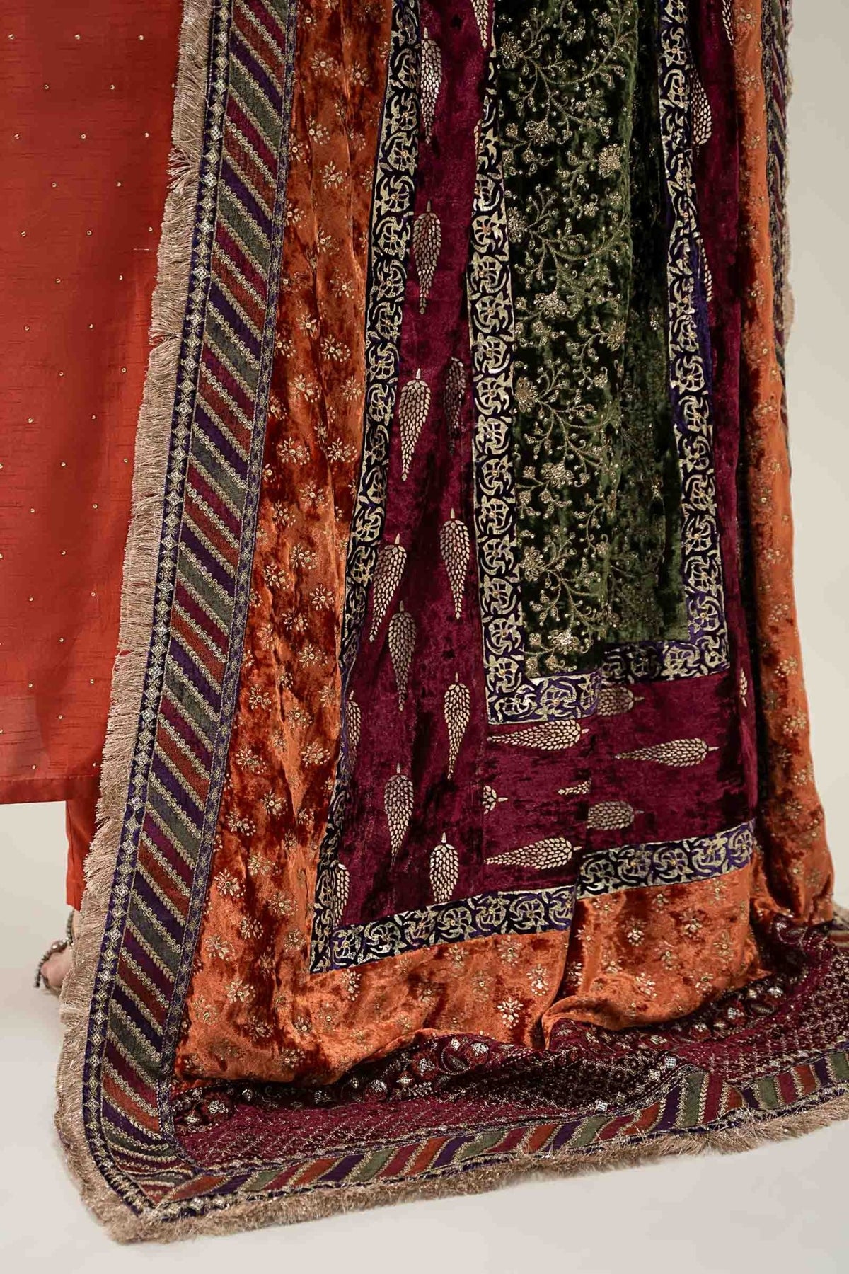 Maria B | RTW | 3 Piece Embroidered Raw Silk Suit-Brand:Maria B-Type:Luxury Formals-Brown - House of Maryam- Buy in UK, USA