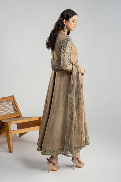 Maria B | RTW | 3 Piece Embroidered Raw Silk Suit-Brand:Maria B-Type:Luxury Formals-Brown - House of Maryam- Buy in UK, USA