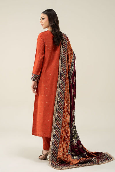 Maria B | RTW | 3 Piece Embroidered Raw Silk Suit-Brand:Maria B-Type:Luxury Formals-Brown - House of Maryam- Buy in UK, USA