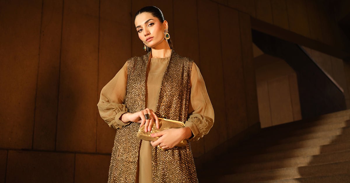 Maria B | RTW | 3 Piece Embroidered Raw Silk Suit-Brand:Maria B-Type:Luxury Formals-Brown - House of Maryam- Buy in UK, USA