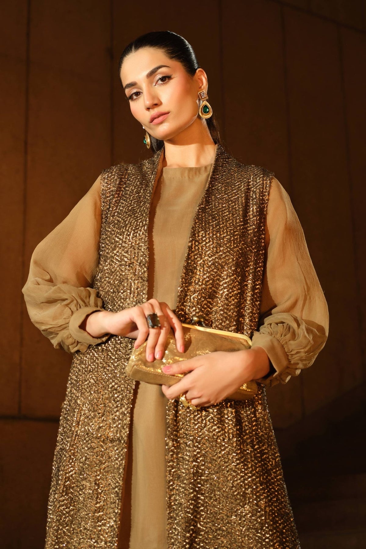 Maria B | RTW | 3 Piece Embroidered Raw Silk Suit-Brand:Maria B-Type:Luxury Formals-Brown - House of Maryam- Buy in UK, USA