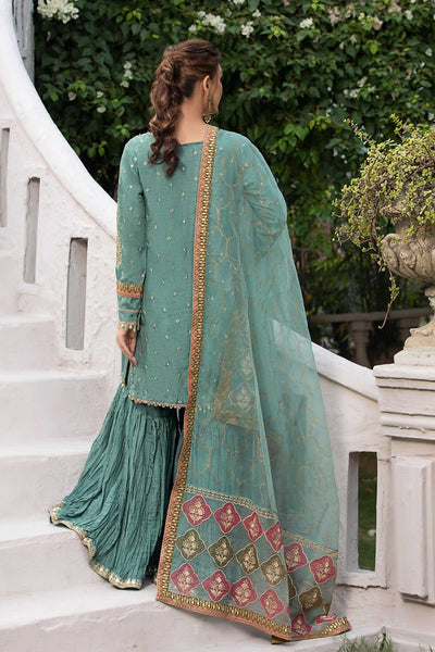 Maria B | RTW | 3 Piece Embroidered Raw Silk Suit-Brand:Maria B-Type:Luxury Formals-Ferozi - House of Maryam- Buy in UK, USA