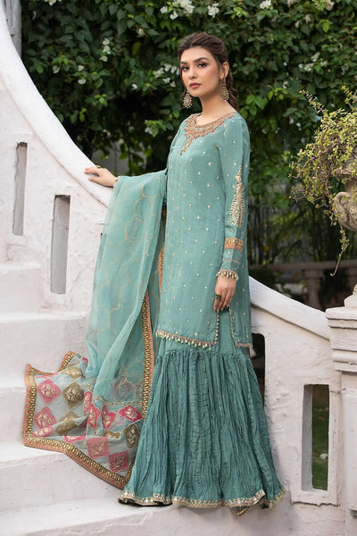 Maria B | RTW | 3 Piece Embroidered Raw Silk Suit-Brand:Maria B-Type:Luxury Formals-Ferozi - House of Maryam- Buy in UK, USA