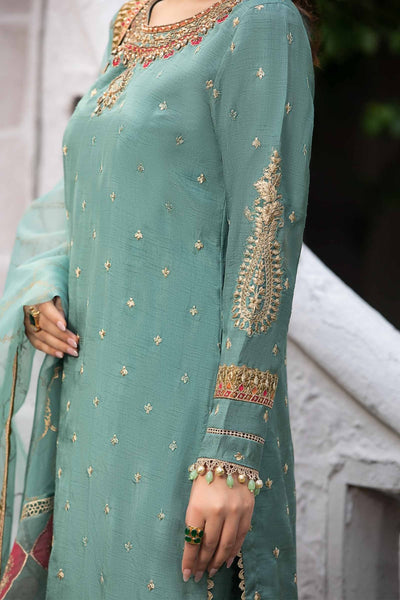 Maria B | RTW | 3 Piece Embroidered Raw Silk Suit-Brand:Maria B-Type:Luxury Formals-Ferozi - House of Maryam- Buy in UK, USA