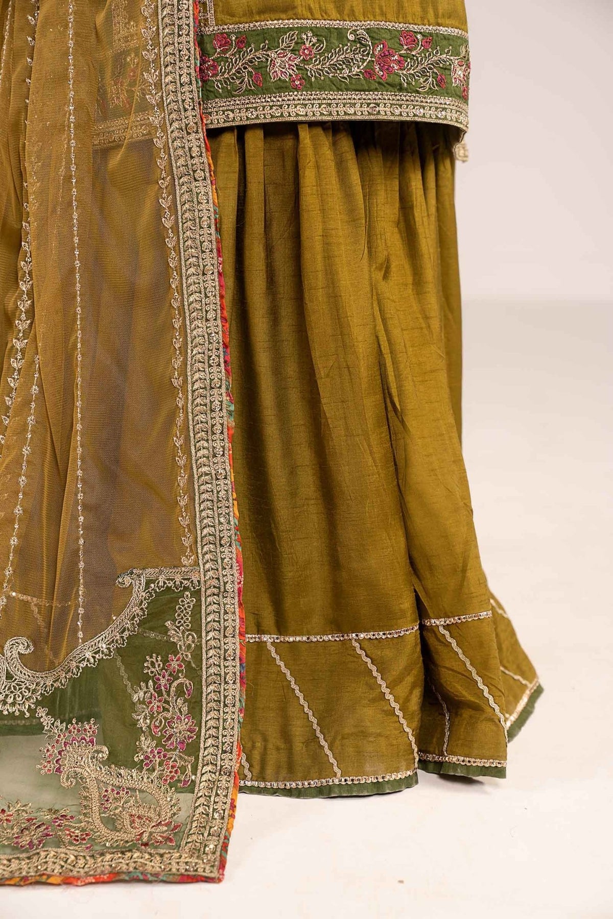 Maria B | RTW | 3 Piece Embroidered Raw Silk Suit-Brand:Maria B-Type:Luxury Formals-Green - House of Maryam- Buy in UK, USA