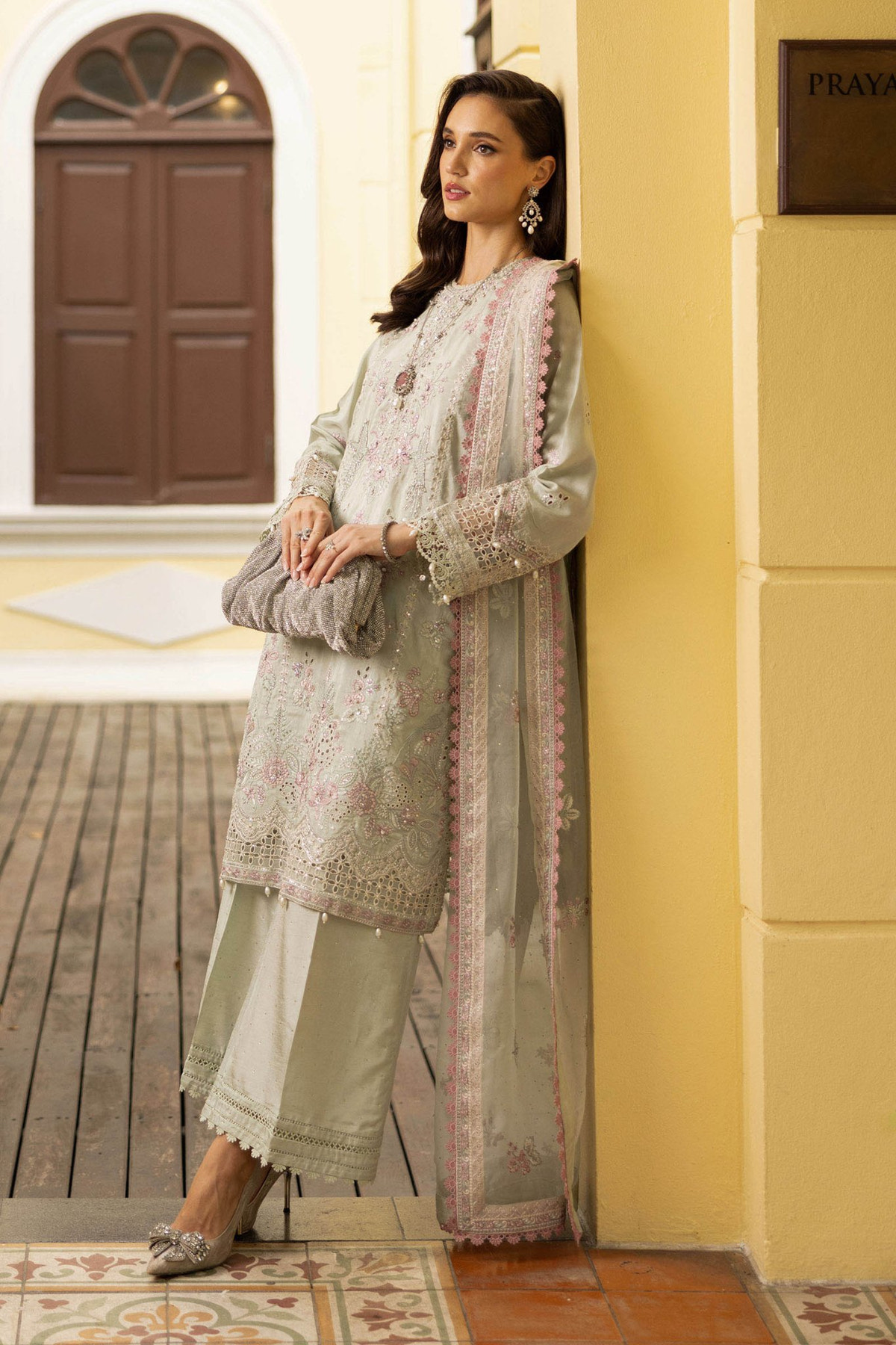 Maria B | RTW | 3 Piece Embroidered Raw Silk Suit-Brand:Maria B-Type:Luxury Formals-Green - House of Maryam- Buy in UK, USA