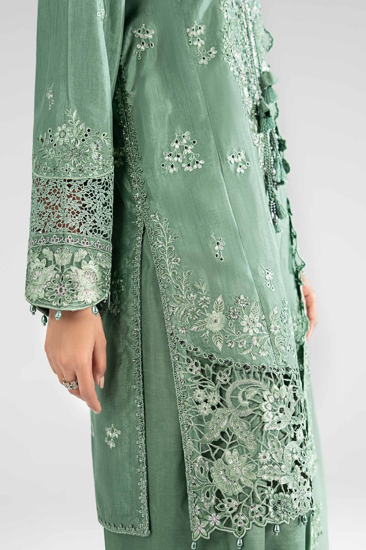 Maria B | RTW | 3 Piece Embroidered Raw Silk Suit-Brand:Maria B-Type:Luxury Formals-Green - House of Maryam- Buy in UK, USA