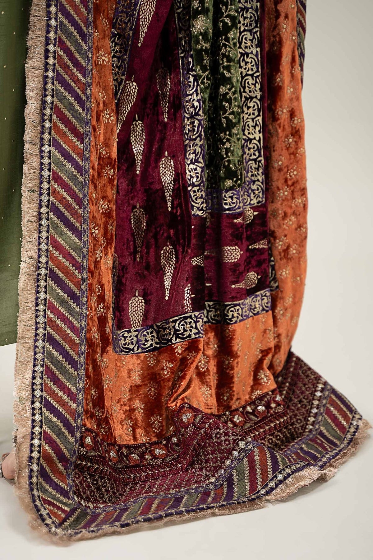 Maria B | RTW | 3 Piece Embroidered Raw Silk Suit-Brand:Maria B-Type:Luxury Formals-Green - House of Maryam- Buy in UK, USA