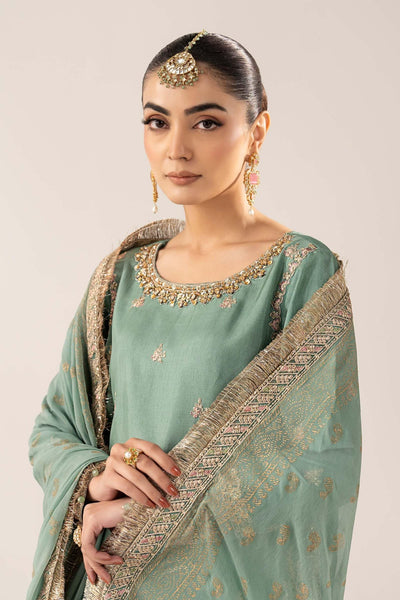 Maria B | RTW | 3 Piece Embroidered Raw Silk Suit-Brand:Maria B-Type:Luxury Formals-Green - House of Maryam- Buy in UK, USA