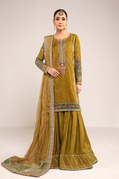 Maria B | RTW | 3 Piece Embroidered Raw Silk Suit-Brand:Maria B-Type:Luxury Formals-Green - House of Maryam- Buy in UK, USA