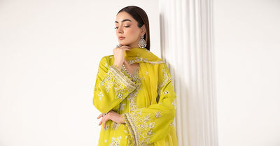 Maria B | RTW | 3 Piece Embroidered Raw Silk Suit-Brand:Maria B-Type:Luxury Formals-Green - House of Maryam- Buy in UK, USA