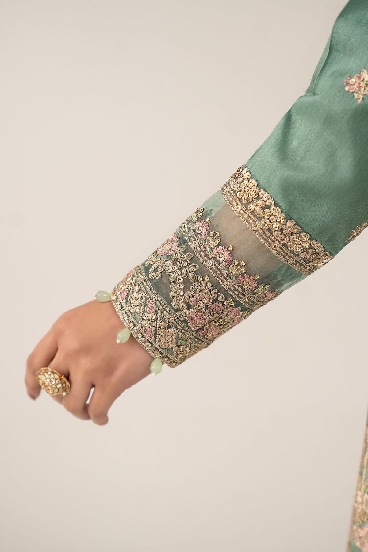 Maria B | RTW | 3 Piece Embroidered Raw Silk Suit-Brand:Maria B-Type:Luxury Formals-Green - House of Maryam- Buy in UK, USA