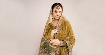 Maria B | RTW | 3 Piece Embroidered Raw Silk Suit-Brand:Maria B-Type:Luxury Formals-Green - House of Maryam- Buy in UK, USA