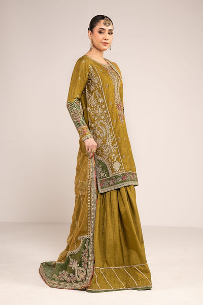 Maria B | RTW | 3 Piece Embroidered Raw Silk Suit-Brand:Maria B-Type:Luxury Formals-Green - House of Maryam- Buy in UK, USA