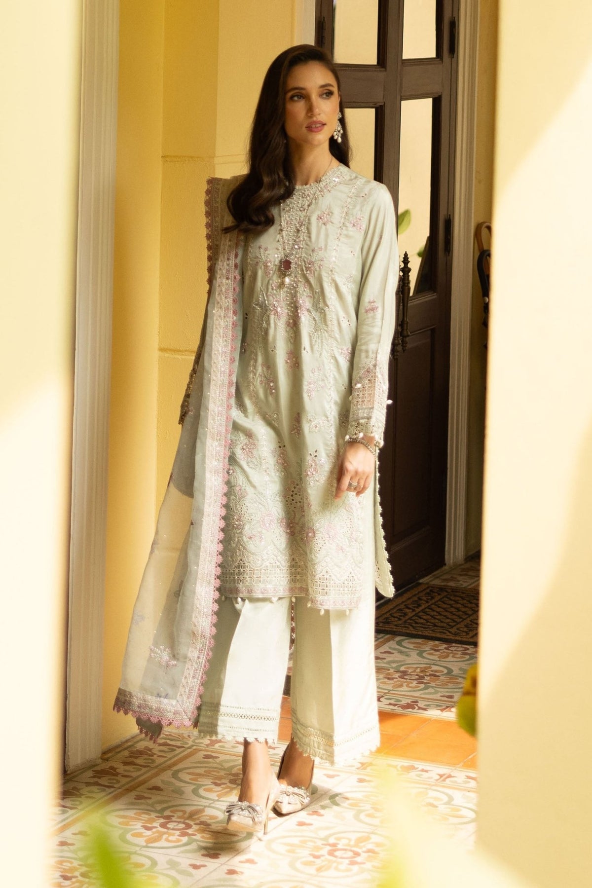 Maria B | RTW | 3 Piece Embroidered Raw Silk Suit-Brand:Maria B-Type:Luxury Formals-Green - House of Maryam- Buy in UK, USA