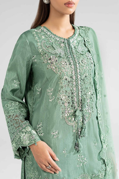 Maria B | RTW | 3 Piece Embroidered Raw Silk Suit-Brand:Maria B-Type:Luxury Formals-Green - House of Maryam- Buy in UK, USA