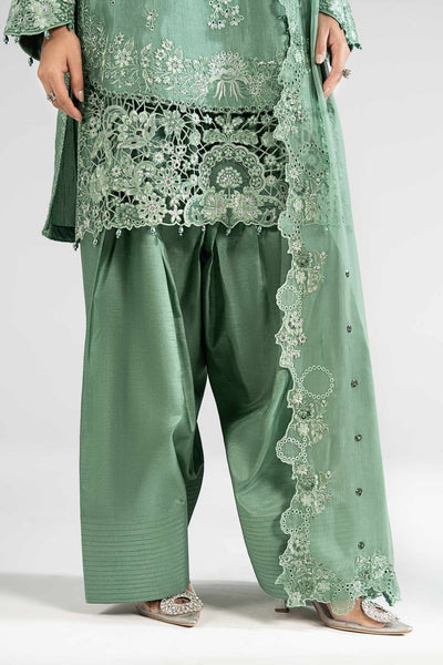 Maria B | RTW | 3 Piece Embroidered Raw Silk Suit-Brand:Maria B-Type:Luxury Formals-Green - House of Maryam- Buy in UK, USA