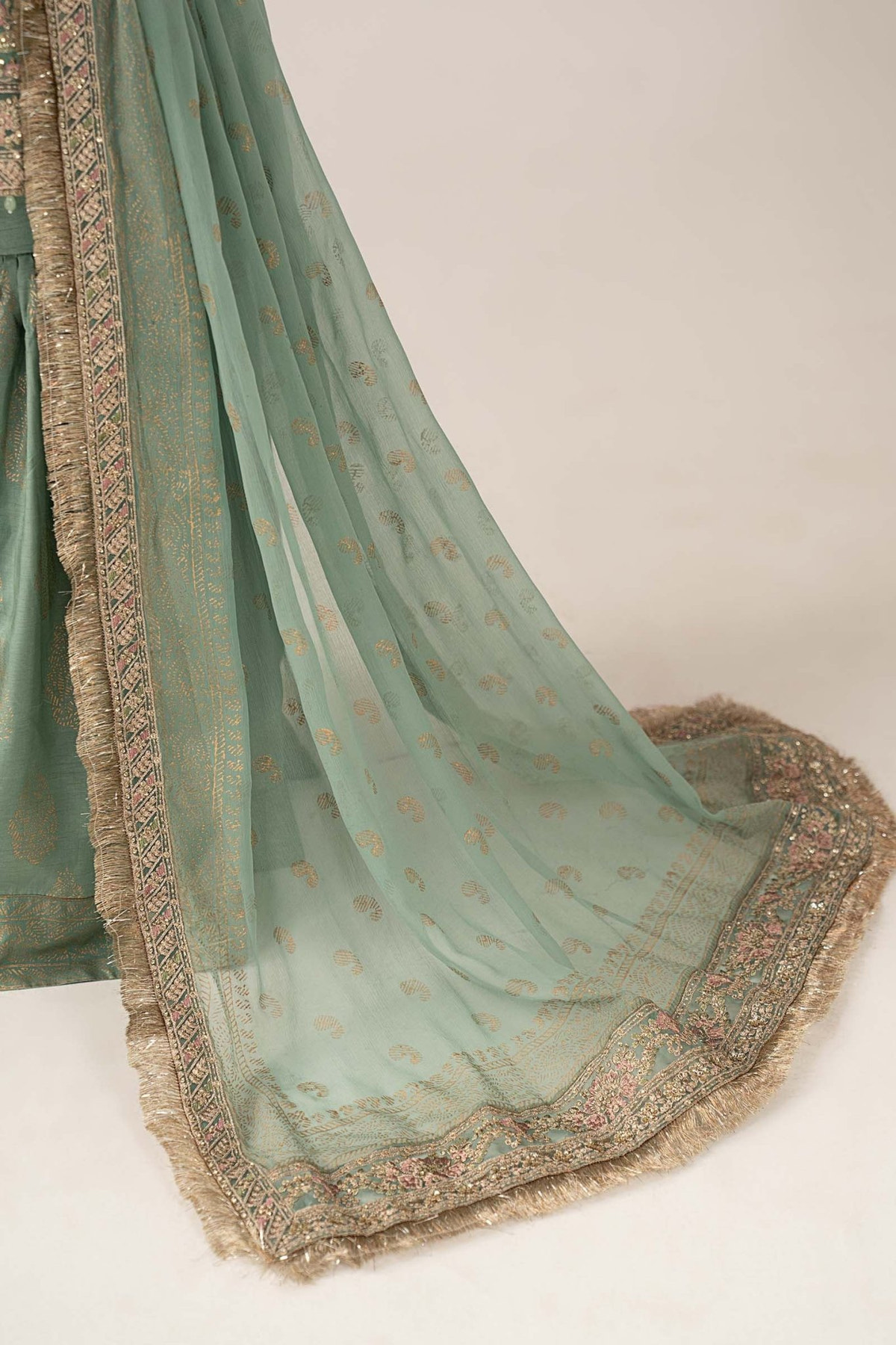 Maria B | RTW | 3 Piece Embroidered Raw Silk Suit-Brand:Maria B-Type:Luxury Formals-Green - House of Maryam- Buy in UK, USA
