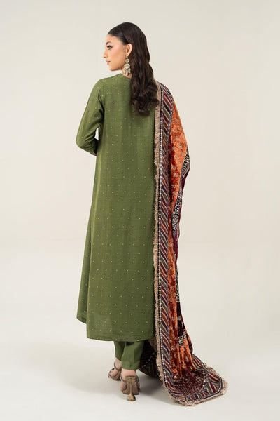 Maria B | RTW | 3 Piece Embroidered Raw Silk Suit-Brand:Maria B-Type:Luxury Formals-Green - House of Maryam- Buy in UK, USA