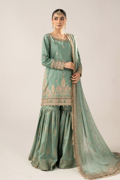 Maria B | RTW | 3 Piece Embroidered Raw Silk Suit-Brand:Maria B-Type:Luxury Formals-Green - House of Maryam- Buy in UK, USA
