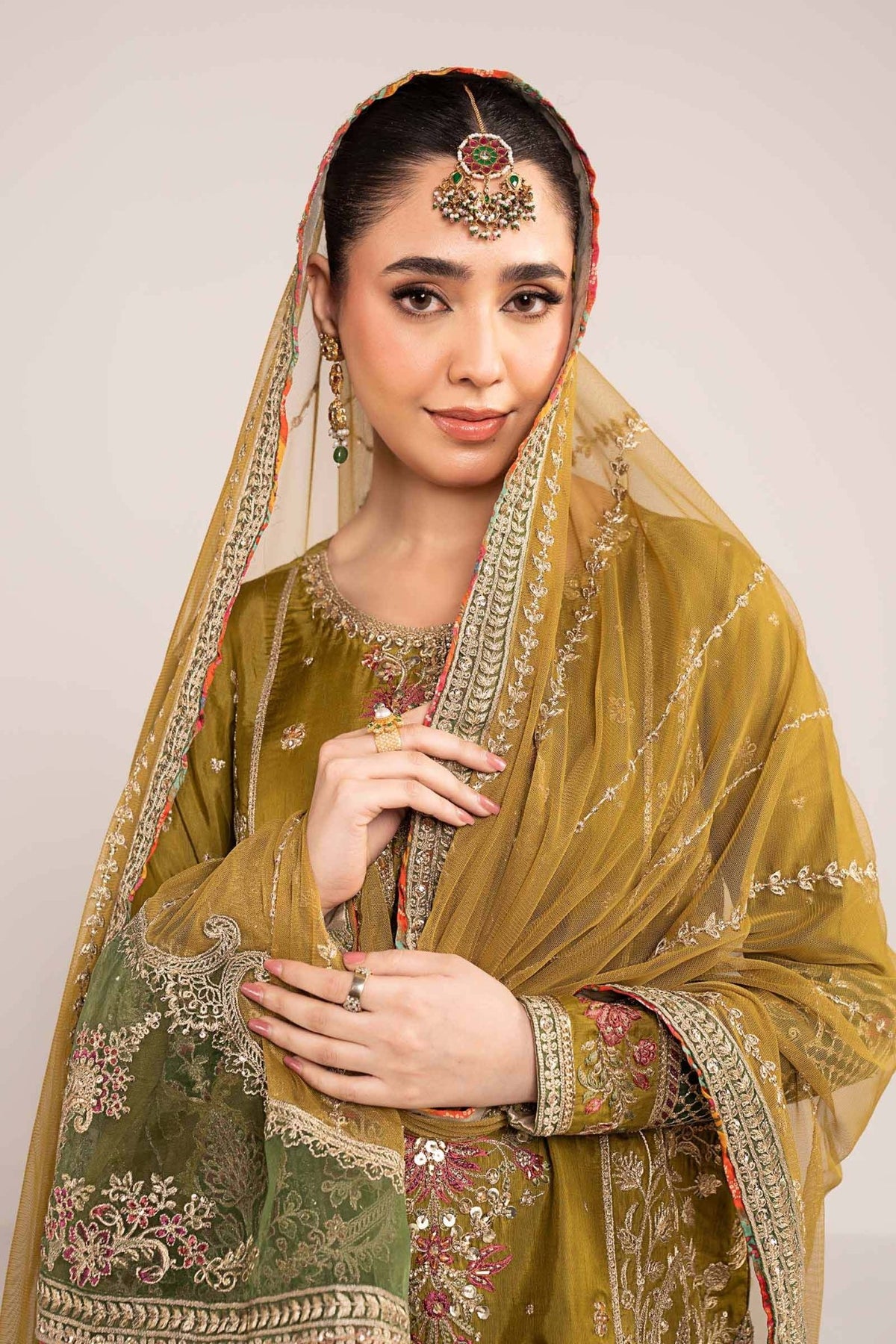Maria B | RTW | 3 Piece Embroidered Raw Silk Suit-Brand:Maria B-Type:Luxury Formals-Green - House of Maryam- Buy in UK, USA