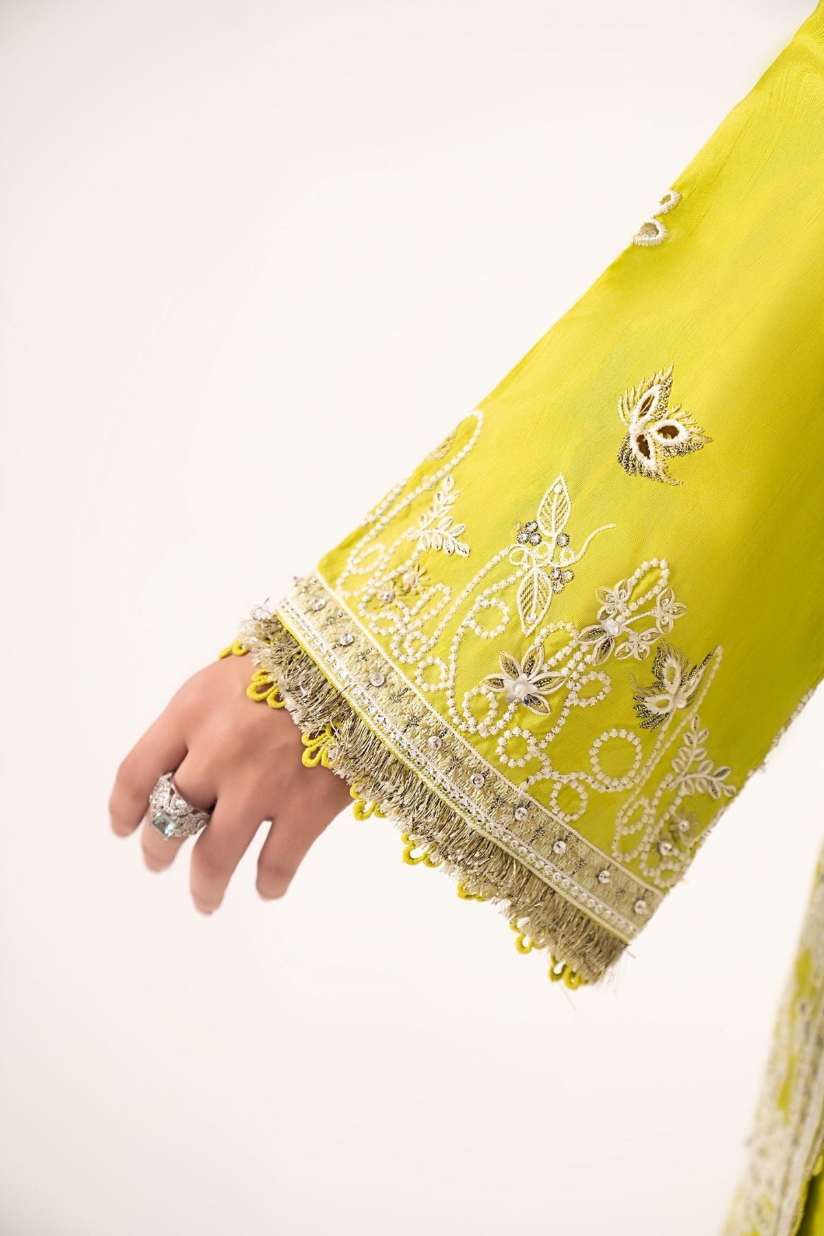 Maria B | RTW | 3 Piece Embroidered Raw Silk Suit-Brand:Maria B-Type:Luxury Formals-Green - House of Maryam- Buy in UK, USA