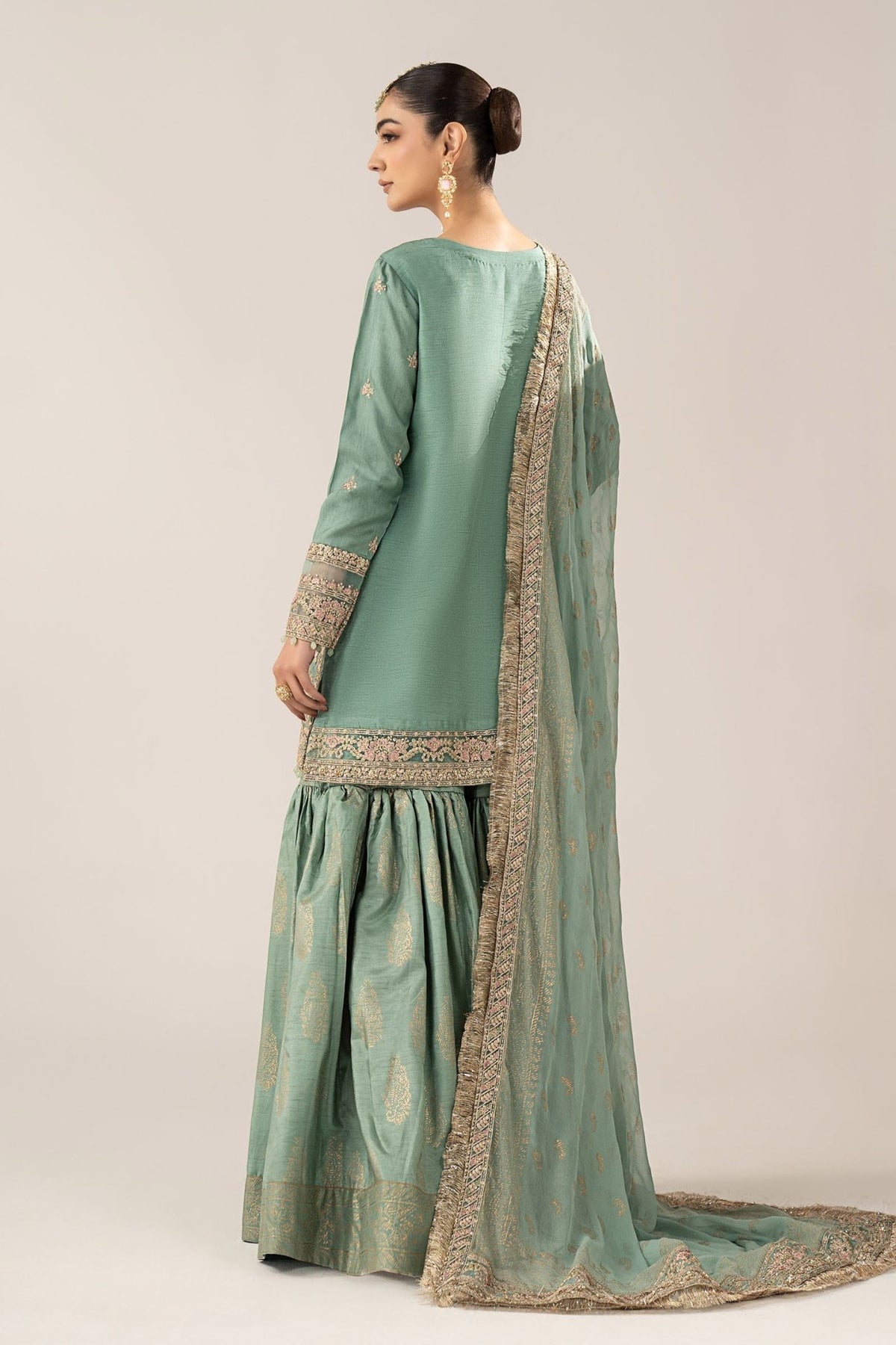Maria B | RTW | 3 Piece Embroidered Raw Silk Suit-Brand:Maria B-Type:Luxury Formals-Green - House of Maryam- Buy in UK, USA