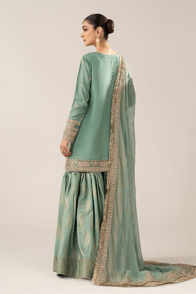 Maria B | RTW | 3 Piece Embroidered Raw Silk Suit-Brand:Maria B-Type:Luxury Formals-Green - House of Maryam- Buy in UK, USA