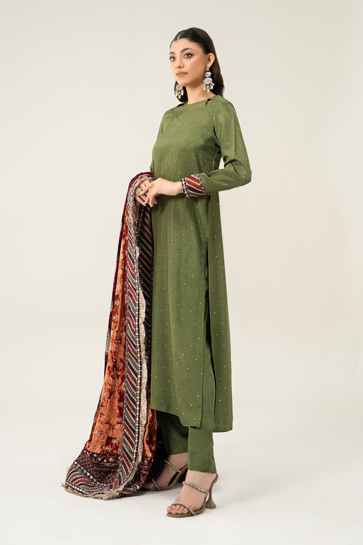 Maria B | RTW | 3 Piece Embroidered Raw Silk Suit-Brand:Maria B-Type:Luxury Formals-Green - House of Maryam- Buy in UK, USA