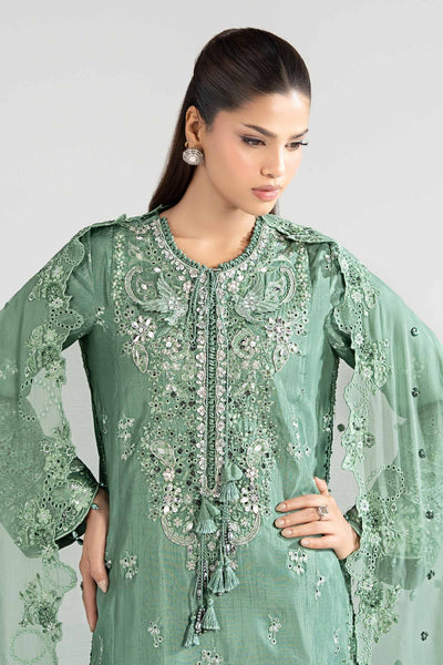 Maria B | RTW | 3 Piece Embroidered Raw Silk Suit-Brand:Maria B-Type:Luxury Formals-Green - House of Maryam- Buy in UK, USA