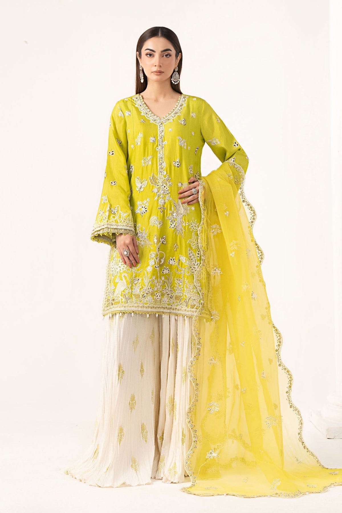 Maria B | RTW | 3 Piece Embroidered Raw Silk Suit-Brand:Maria B-Type:Luxury Formals-Green - House of Maryam- Buy in UK, USA