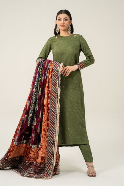 Maria B | RTW | 3 Piece Embroidered Raw Silk Suit-Brand:Maria B-Type:Luxury Formals-Green - House of Maryam- Buy in UK, USA