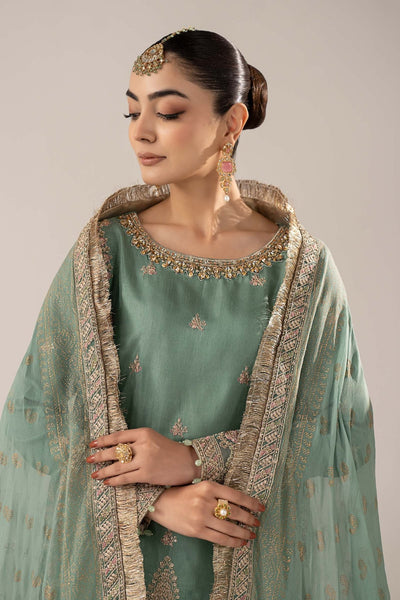 Maria B | RTW | 3 Piece Embroidered Raw Silk Suit-Brand:Maria B-Type:Luxury Formals-Green - House of Maryam- Buy in UK, USA