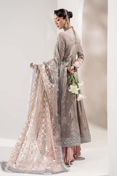 Maria B | RTW | 3 Piece Embroidered Raw Silk Suit-Brand:Maria B-Type:Luxury Formals-Grey - House of Maryam- Buy in UK, USA