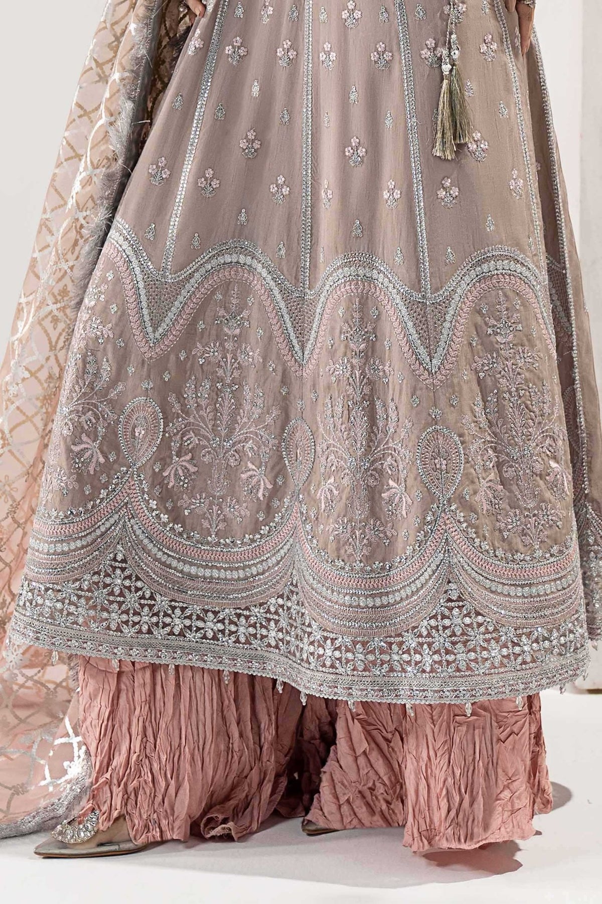 Maria B | RTW | 3 Piece Embroidered Raw Silk Suit-Brand:Maria B-Type:Luxury Formals-Grey - House of Maryam- Buy in UK, USA