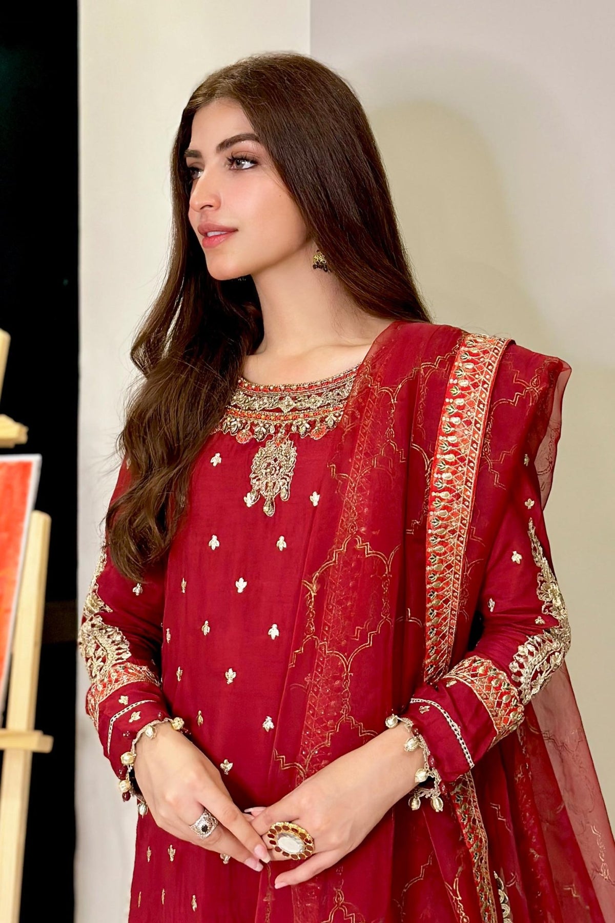 Maria B | RTW | 3 Piece Embroidered Raw Silk Suit-Brand:Maria B-Type:Luxury Formals-Maroon - House of Maryam- Buy in UK, USA
