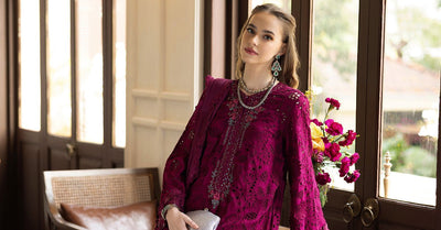 Maria B | RTW | 3 Piece Embroidered Raw Silk Suit-Brand:Maria B-Type:Luxury Formals-Maroon - House of Maryam- Buy in UK, USA